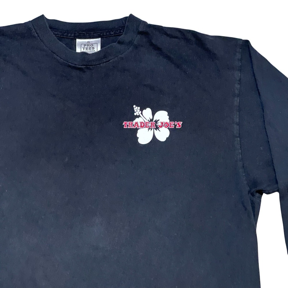 Trader Joe's Long Sleeve T Shirt XL Black Hibiscus Logo Pro Tees Employee Crew - Picture 6 of 7